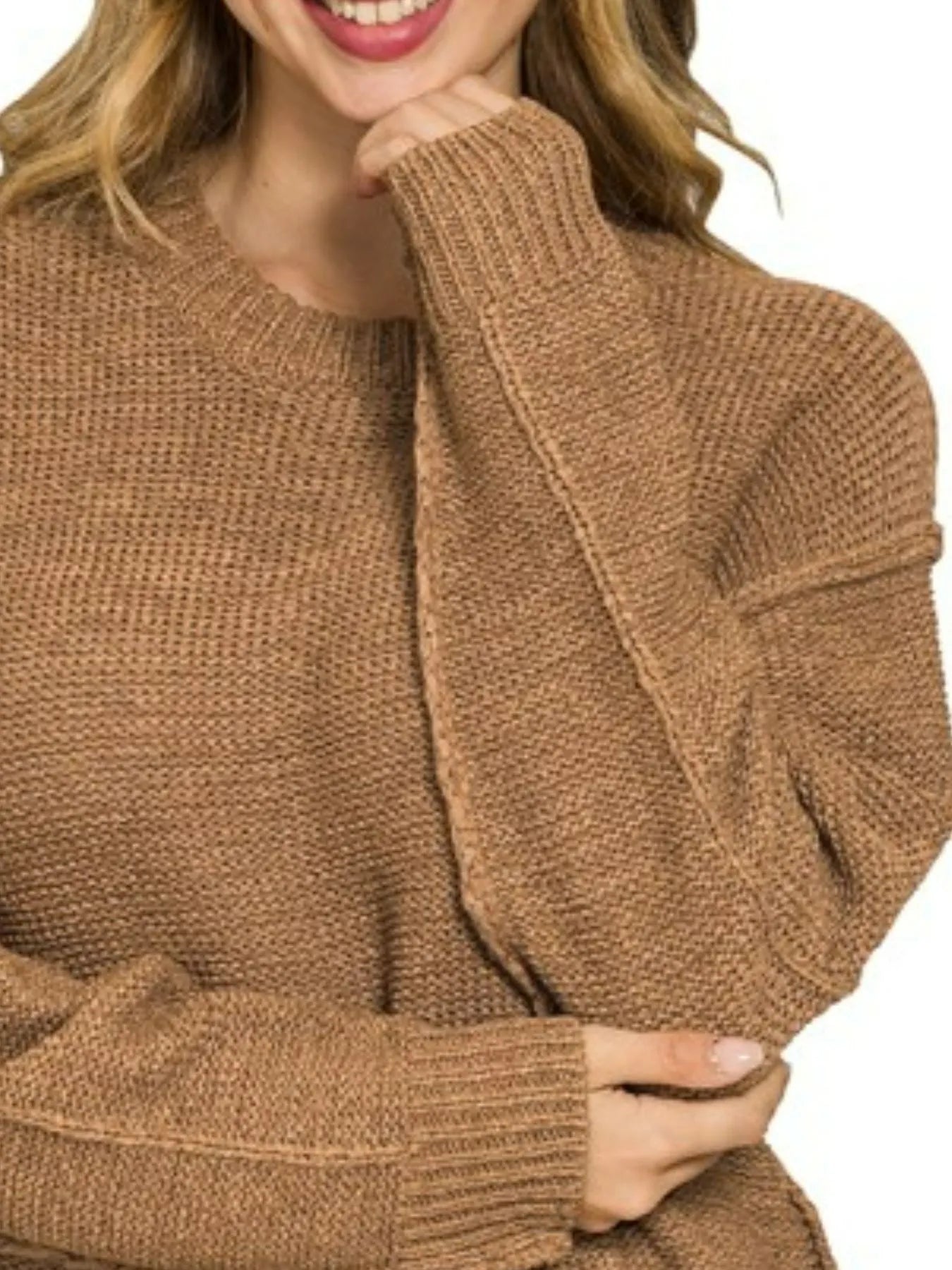 Exposed Seam Round Neck Sweater Trendy & Cozy Everyday Style