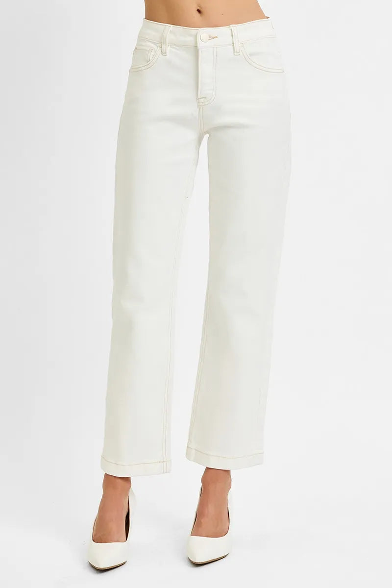 Tummy Control Mid Rise Ankle Straight Jeans | Sleek Everyday Fit