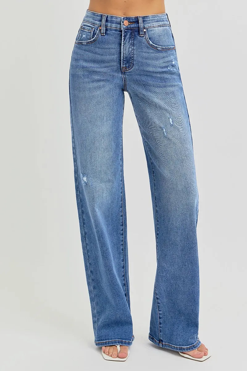 Dreamkue-Risen Women's High Rise Wide Leg Jeans with Tummy Control & Elastic Waistband