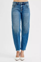 Risen High Rise Tummy Control Slim Barrel Ankle Jeans