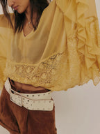 Lace V-Neck Ruffle Long Sleeve Cover-Up – Chic Beachwear Layer