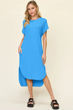 Chic Round Neck Short Sleeve Slit Dress – Stylish & Comfortable
