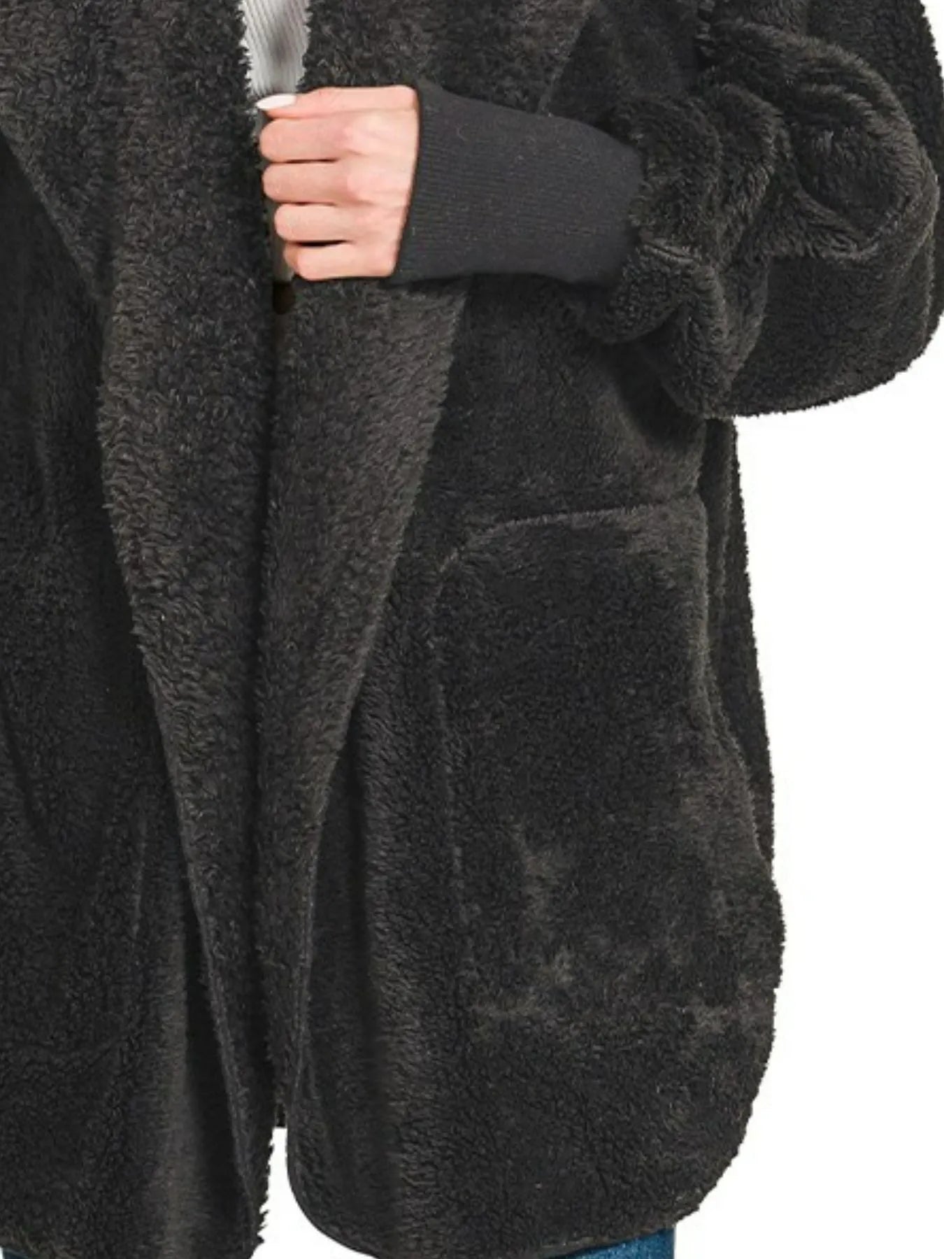 Hooded Faux Fur Jacket with Pockets – Cozy & Chic Winter Outerwear