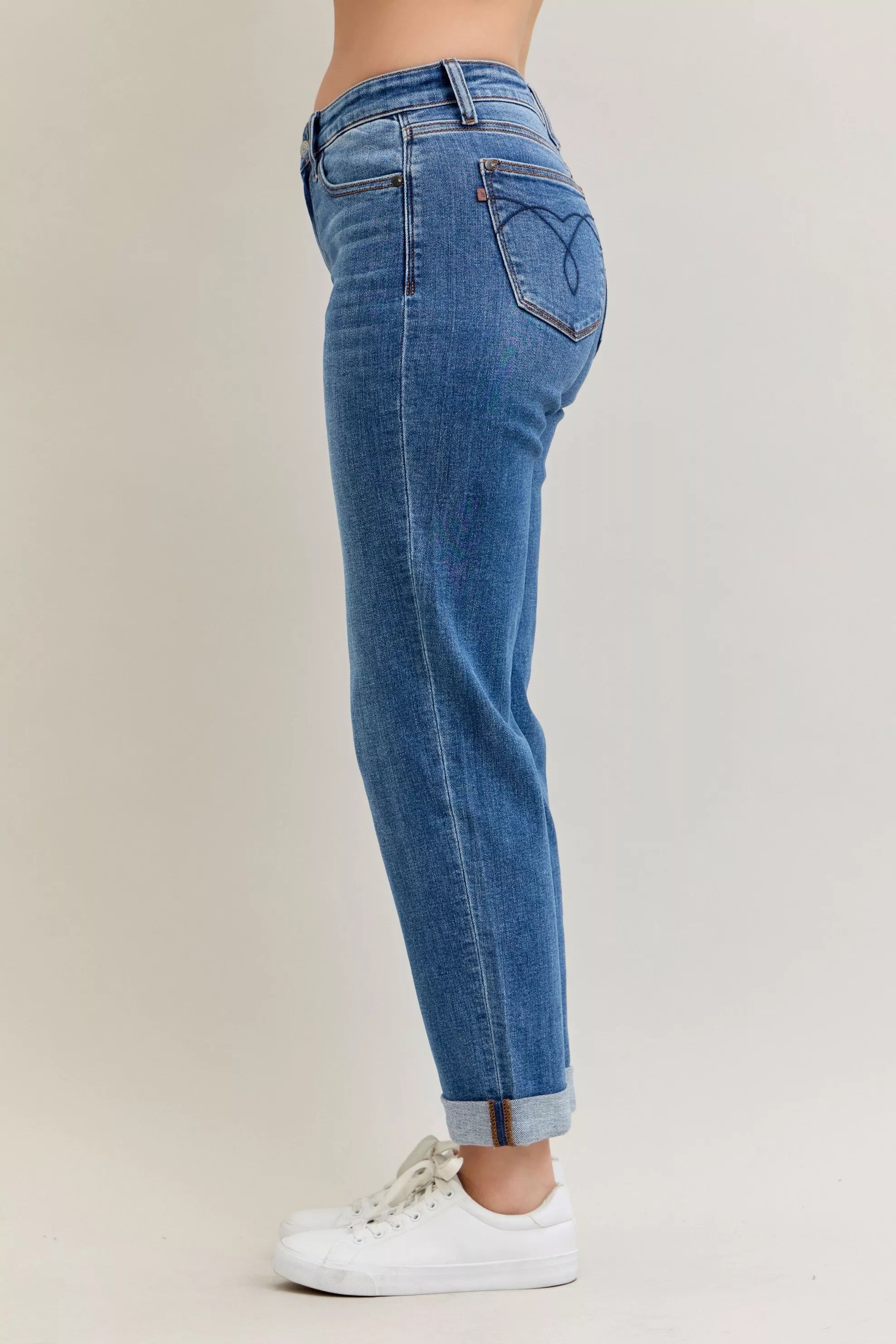 Judy Blue Mid Rise Boyfriend Cuffed Jeans – Relaxed Classic Fit