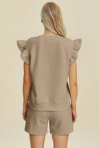 Textured Ruffle Sleeve Top & Shorts Set – Cute, Comfy & Stylish