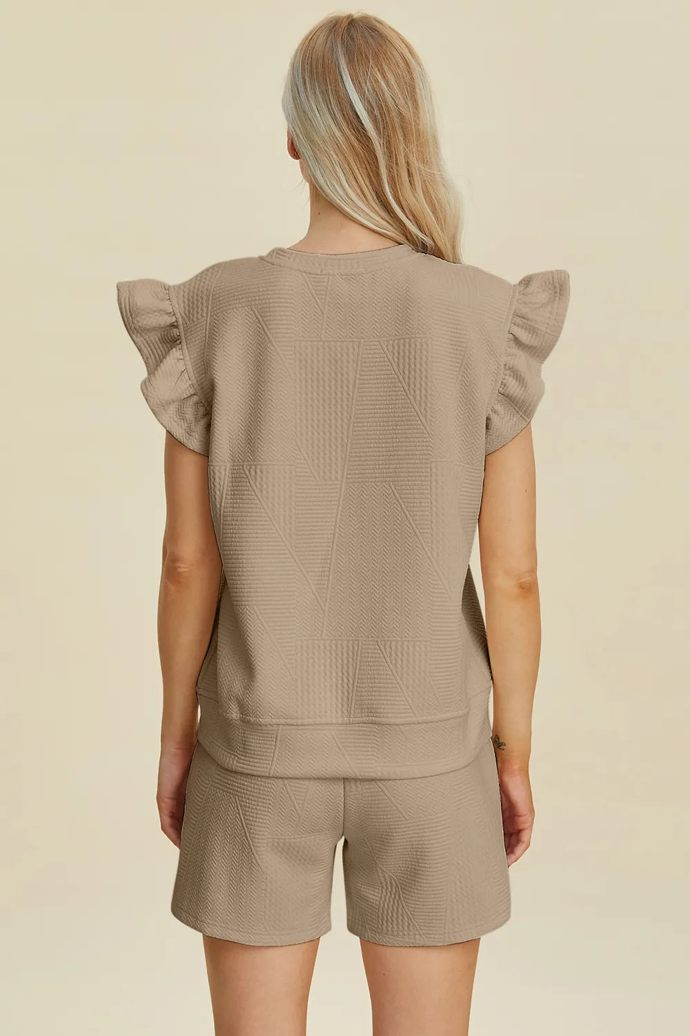 Textured Ruffle Sleeve Top & Shorts Set – Cute, Comfy & Stylish
