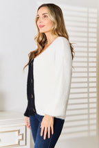 Contrast V-Neck Cardigan – Chic, Feminine & Perfect for Layering