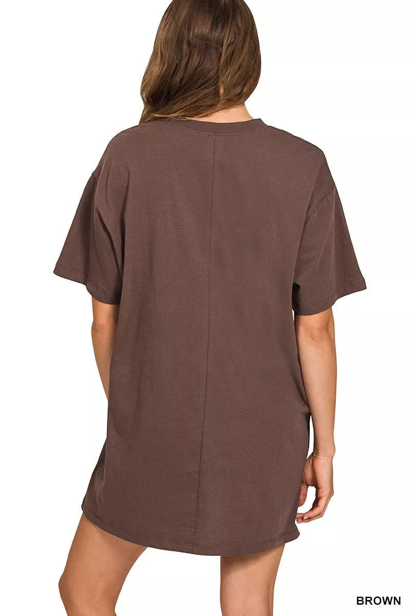 Zenana Oversized Tee Dress – Cotton Blend Crew Neck Casual Mini Dress