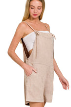 Coffee Brown Cotton Romper – Vintage Wash, Pockets & Adjustable Straps