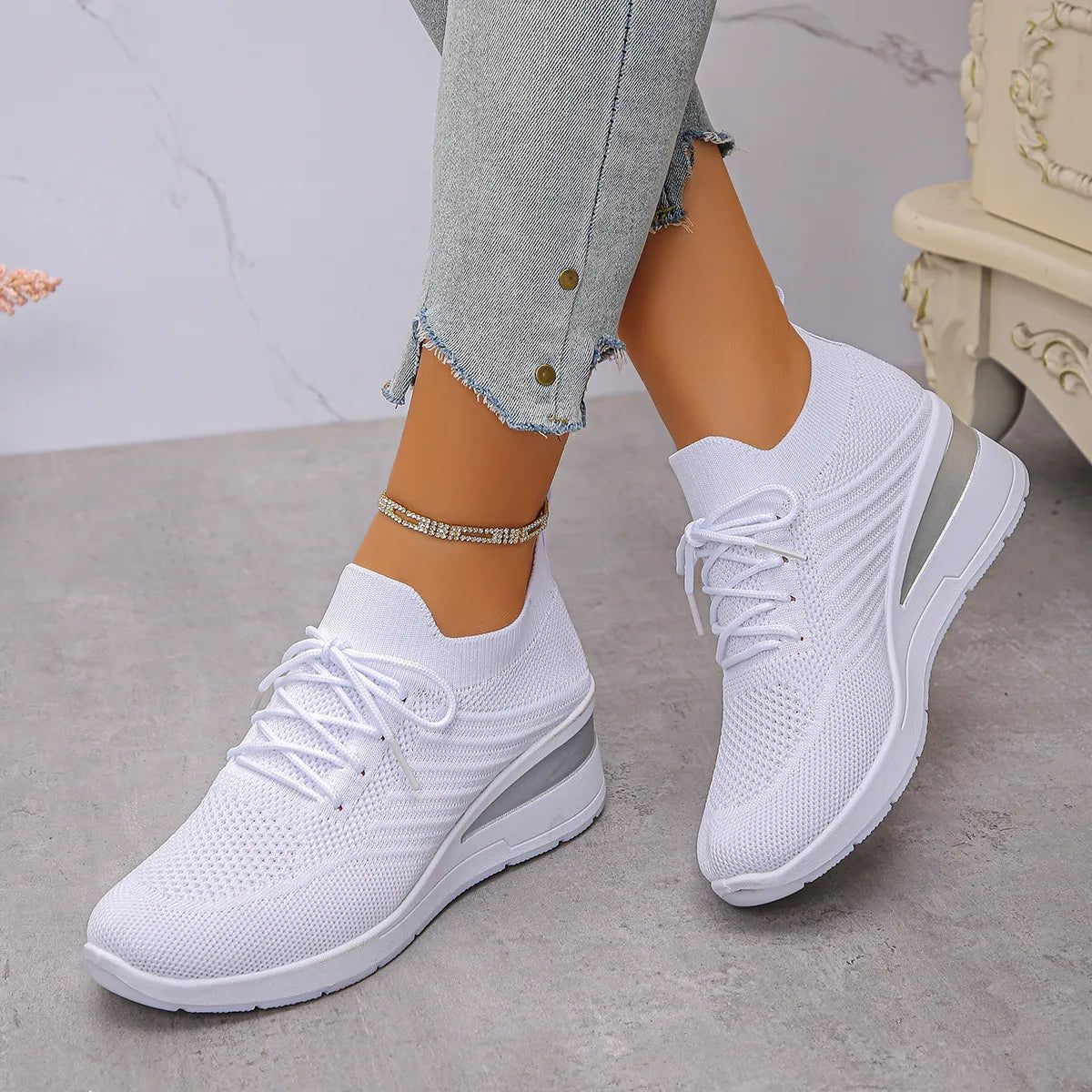 Lace-Up Wedge Athletic Sneakers – Sporty Chic Comfort