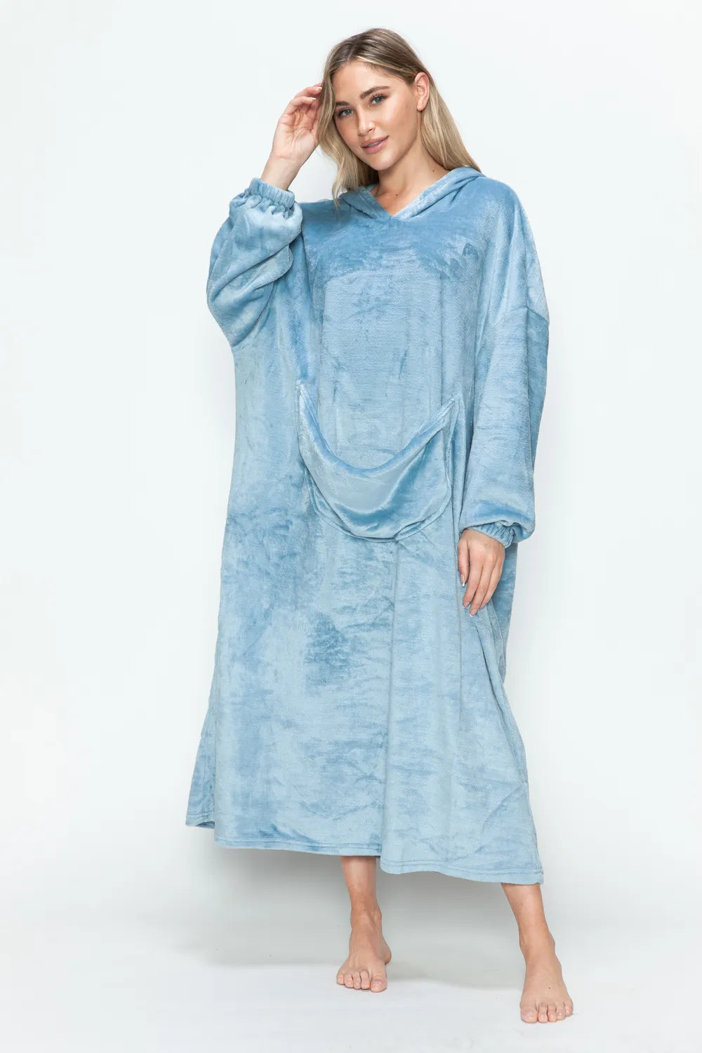 Pocketed Hooded Midi Lounge Dress – Cozy, Casual & Stylish