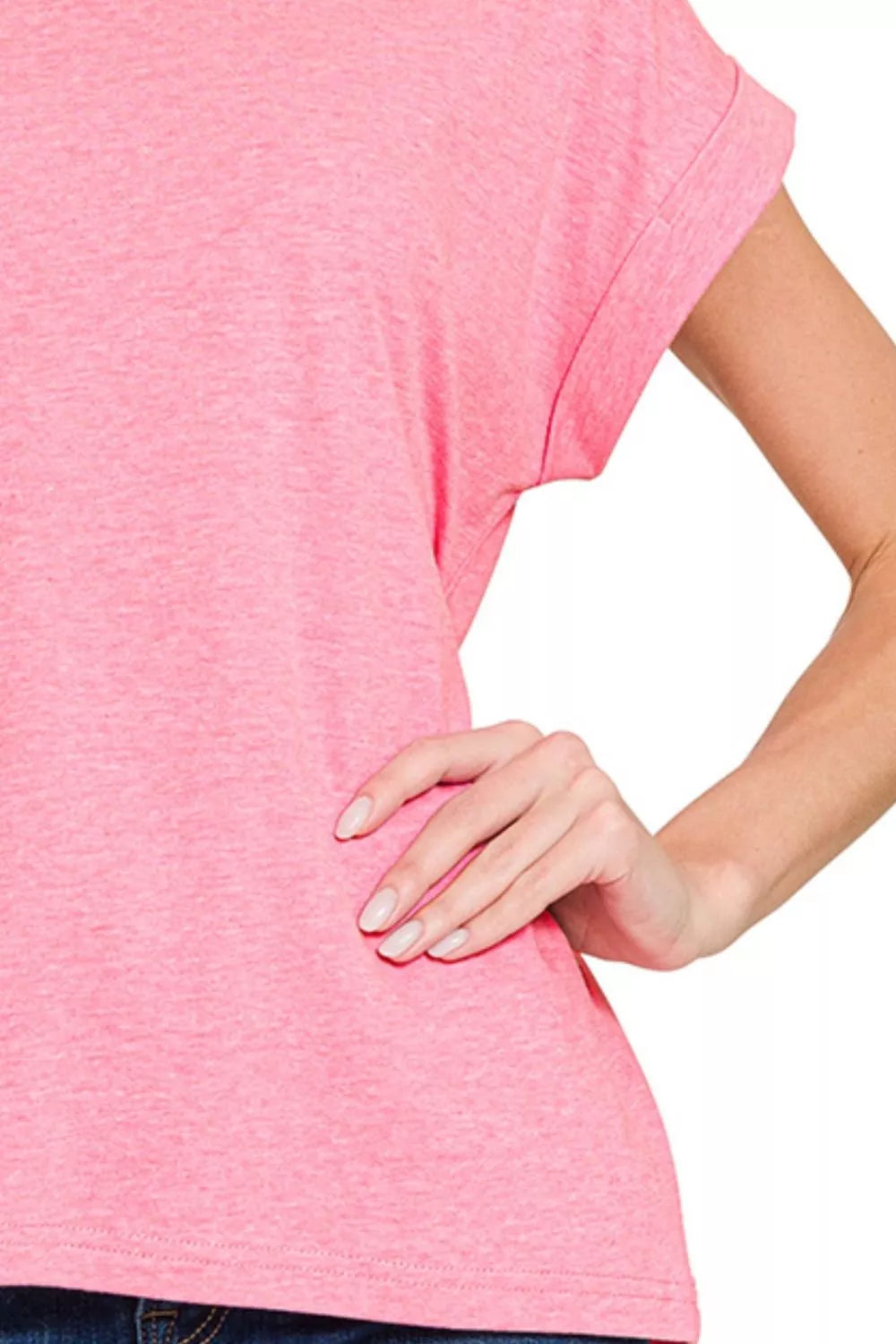 Zenana Round Neck Folded Short Sleeve T-Shirt – Soft, Casual Everyday Basic