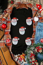 Sequin Santa Round Neck Short Sleeve T-Shirt – Festive Holiday Top