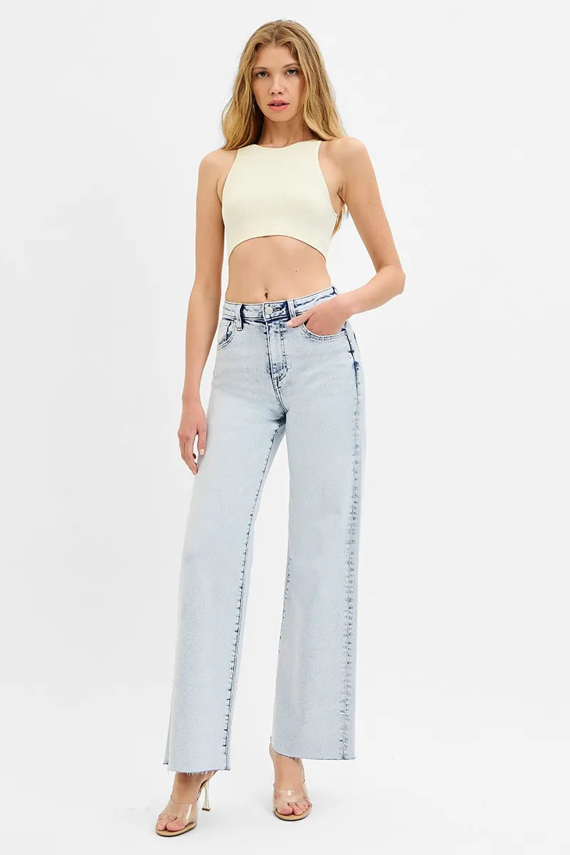 Dreamkue-Risen Women's High Rise Wide Leg Jeans Stretch Denim Pants for Casual & Dressy Outfits
