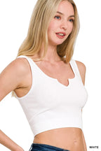 White Ribbed Crop Tank Top Scalloped Neckline Stretchy Fit