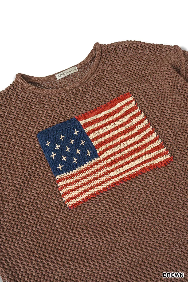 Zenana American Flag Crew Neck Sweater – Patriotic Cozy Style