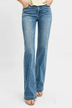Dreamkue-Risen Women's Distressed Bootcut Jeans High Waist Stretch Denim Pants