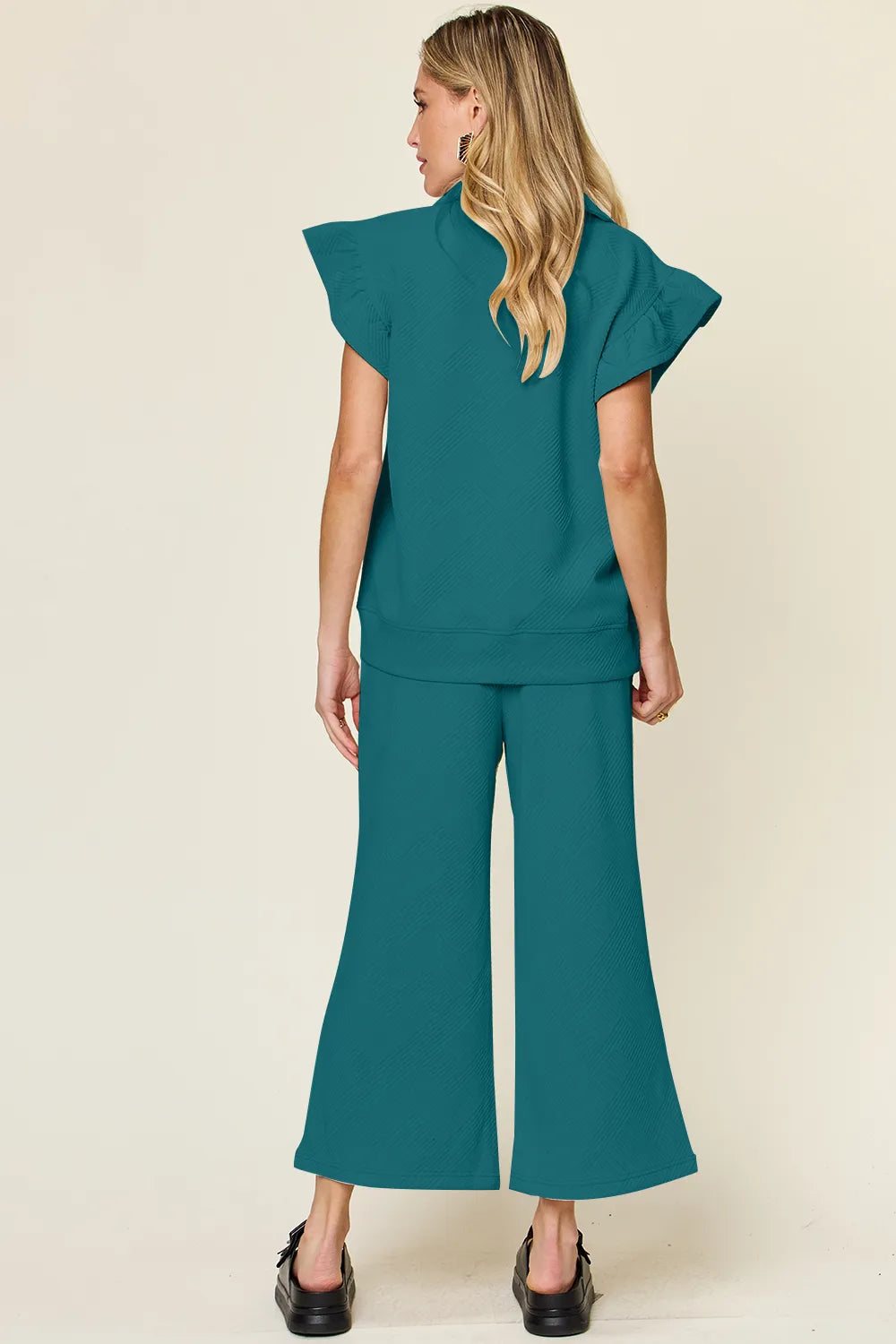 Ruffle Sleeve Top & Wide-Leg Pants Set – Chic, Comfy & Effortless