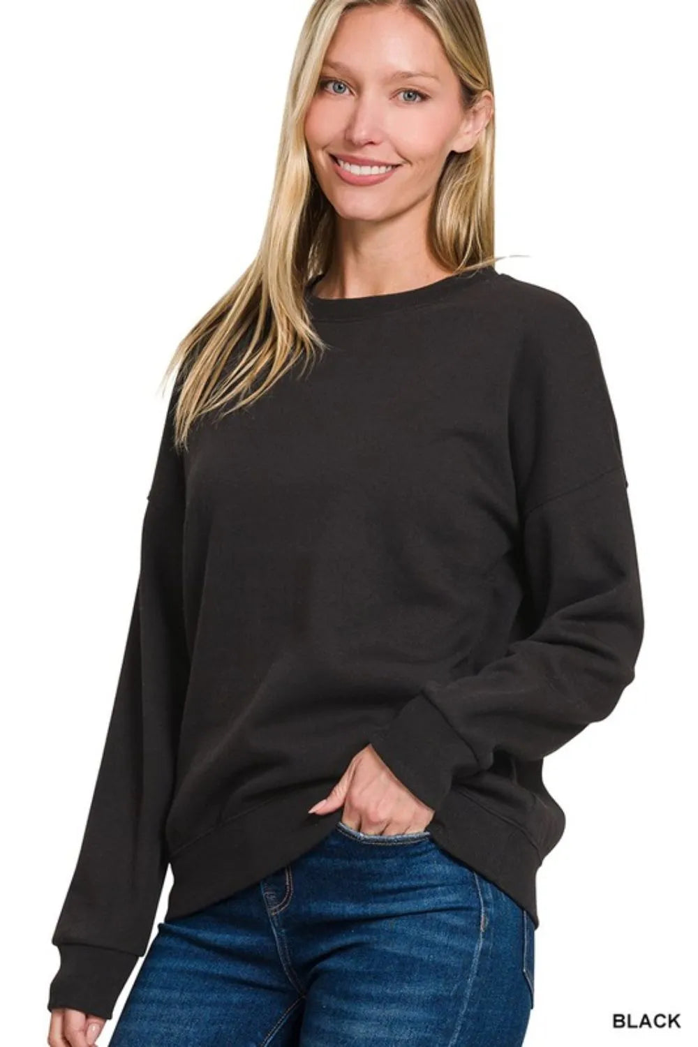 Fleece Drop Shoulder Sweatshirt Cozy Relaxed Effortlessly Stylish