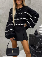 Chunky Knit Striped Sweater with Balloon Sleeves – Cozy Chic Style