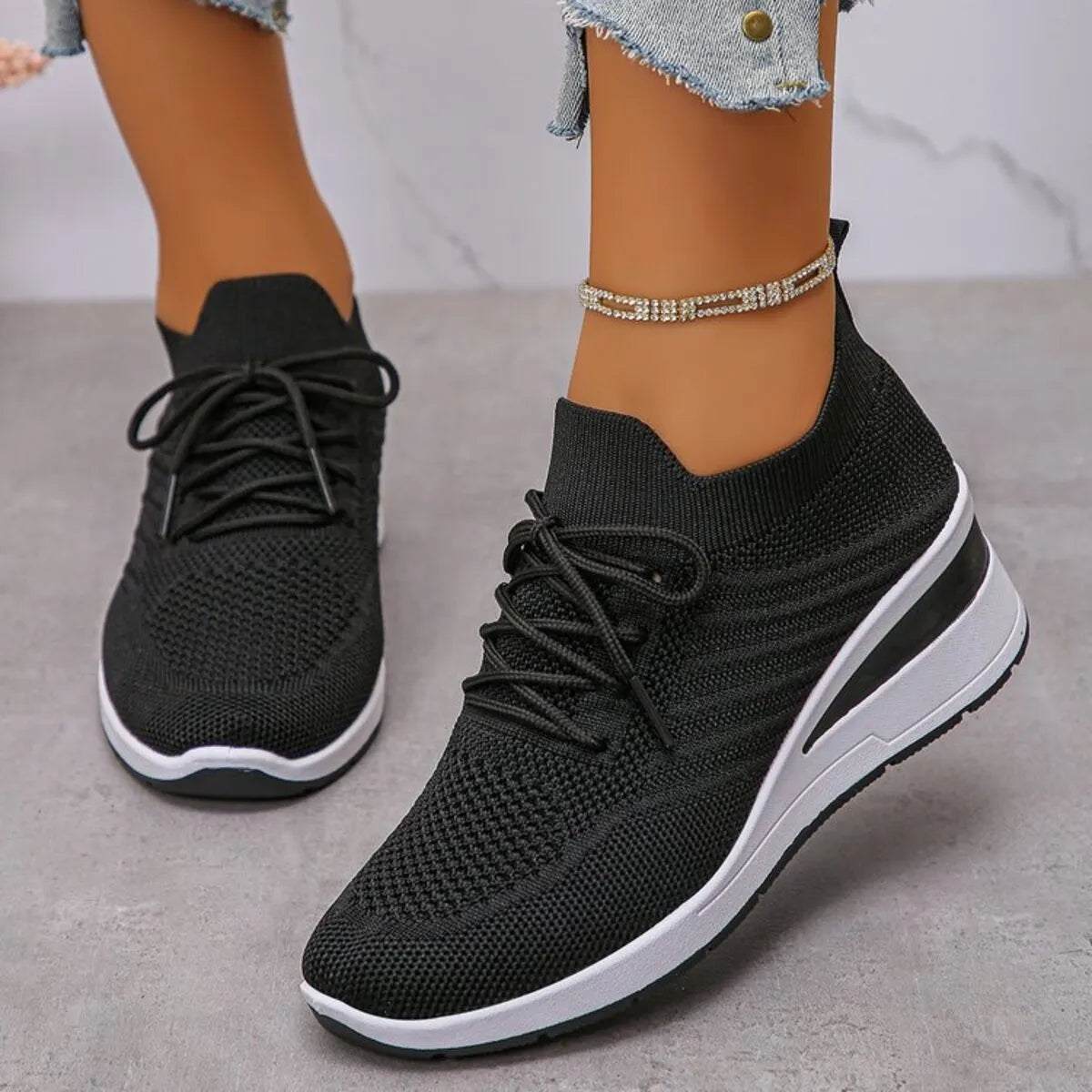 Lace-Up Wedge Athletic Sneakers – Sporty Chic Comfort