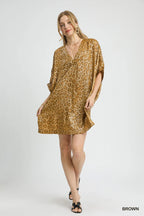 Metallic Leopard Print V-Neck Kimono Dress Glam & Fierce Style
