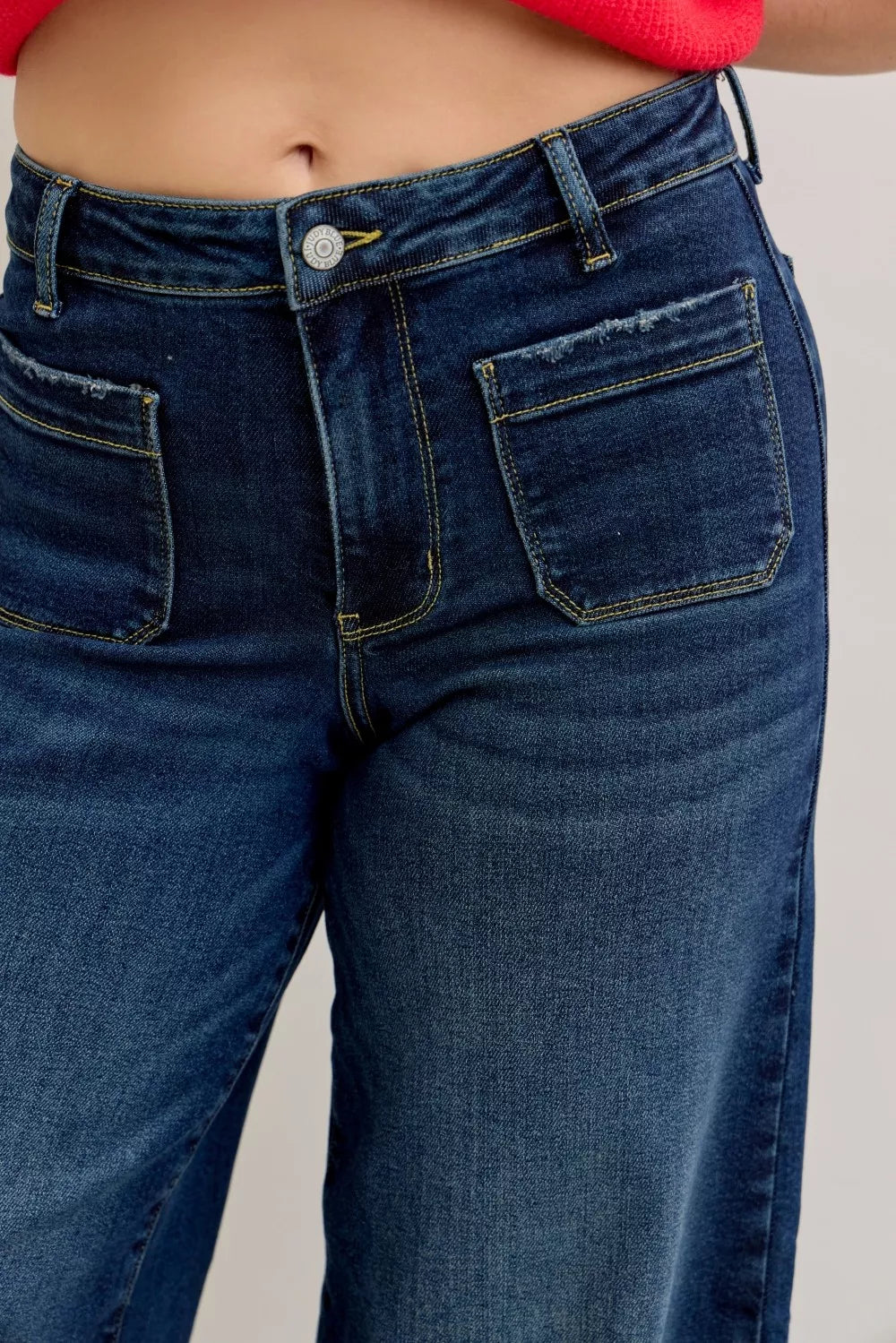 Judy Blue High Waist Palazzo Jeans – Trendy Patch Pocket Style