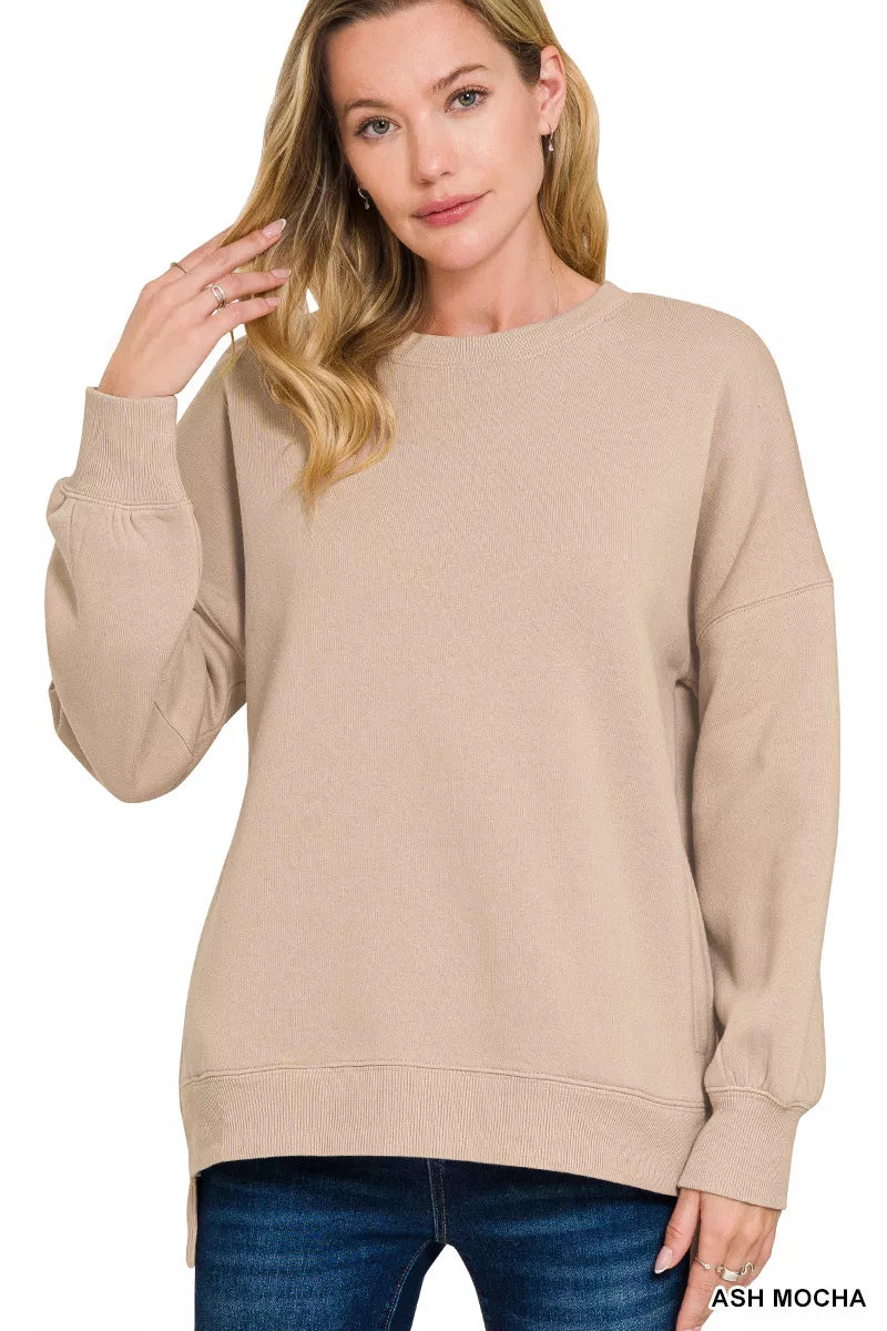 Zenana Fleece Hi-Low Boyfriend Sweatshirt with Pockets