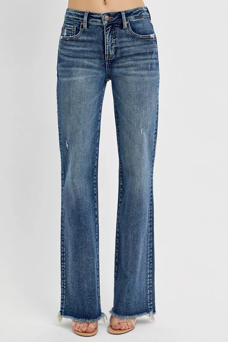 Tummy Control High Rise Long Straight Jeans – Slimming Classic Fit