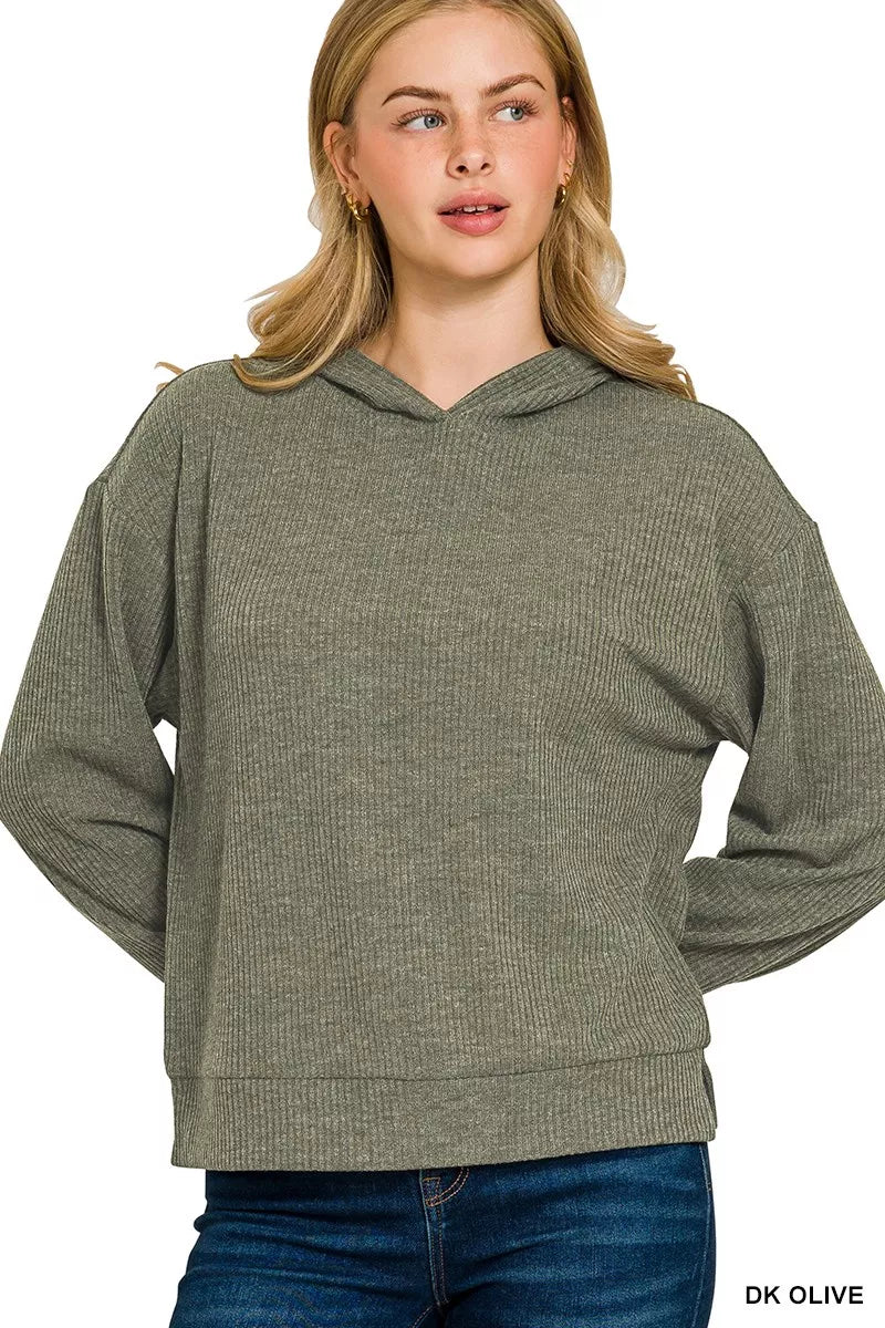 Ribbed Long Sleeve Hoodie – Cozy Textured Casual Streetwear
