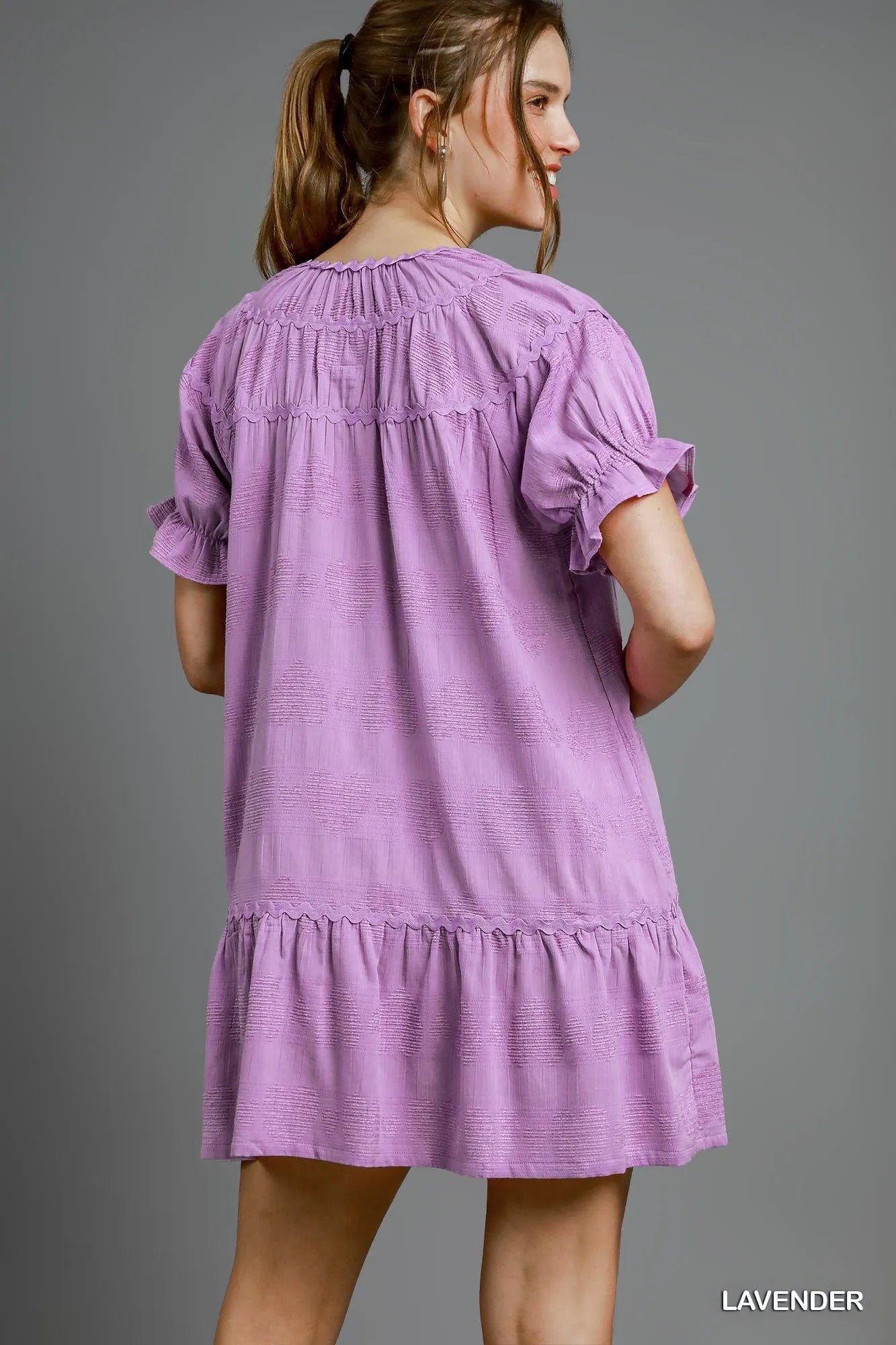 Heart Pattern Babydoll Dress with Ruffle Sleeves Cute & Flirty Style