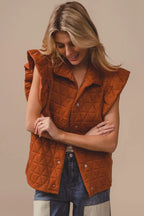 Rust Orange Quilted Vest Coat – Oversized Button-Up for Fall Layers