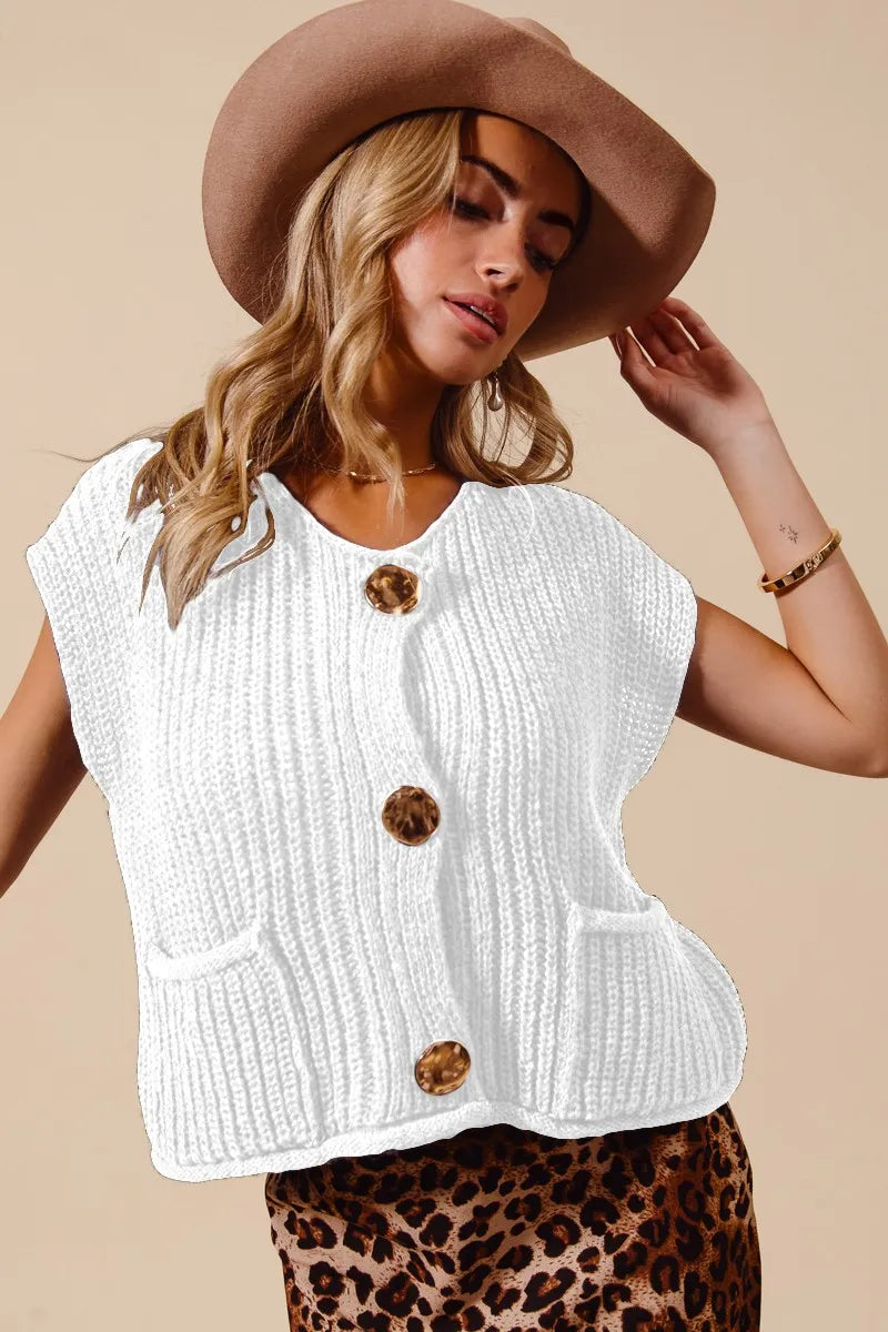 Big Metal Button Front Sweater Vest – Chic Layering Knit Top