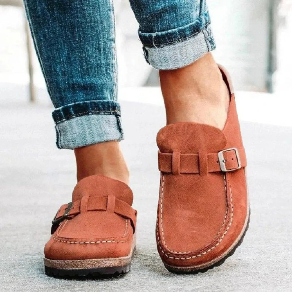 Round Toe Low Heel Buckle Loafers – Classic Comfortable Style