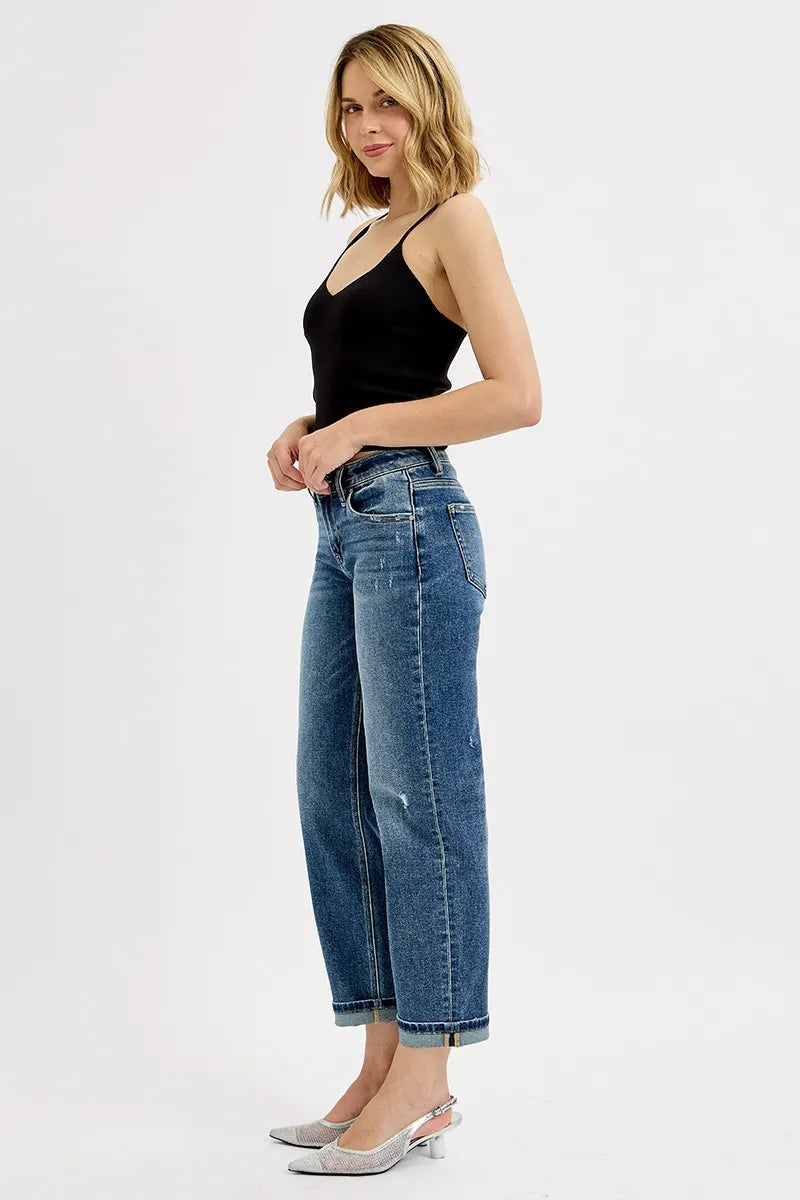 Relaxed Straight Crop Jeans – Vintage Medium Blue Everyday Denim