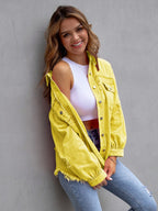 Distressed Drop Shoulder Denim Jacket – Casual Oversized Style