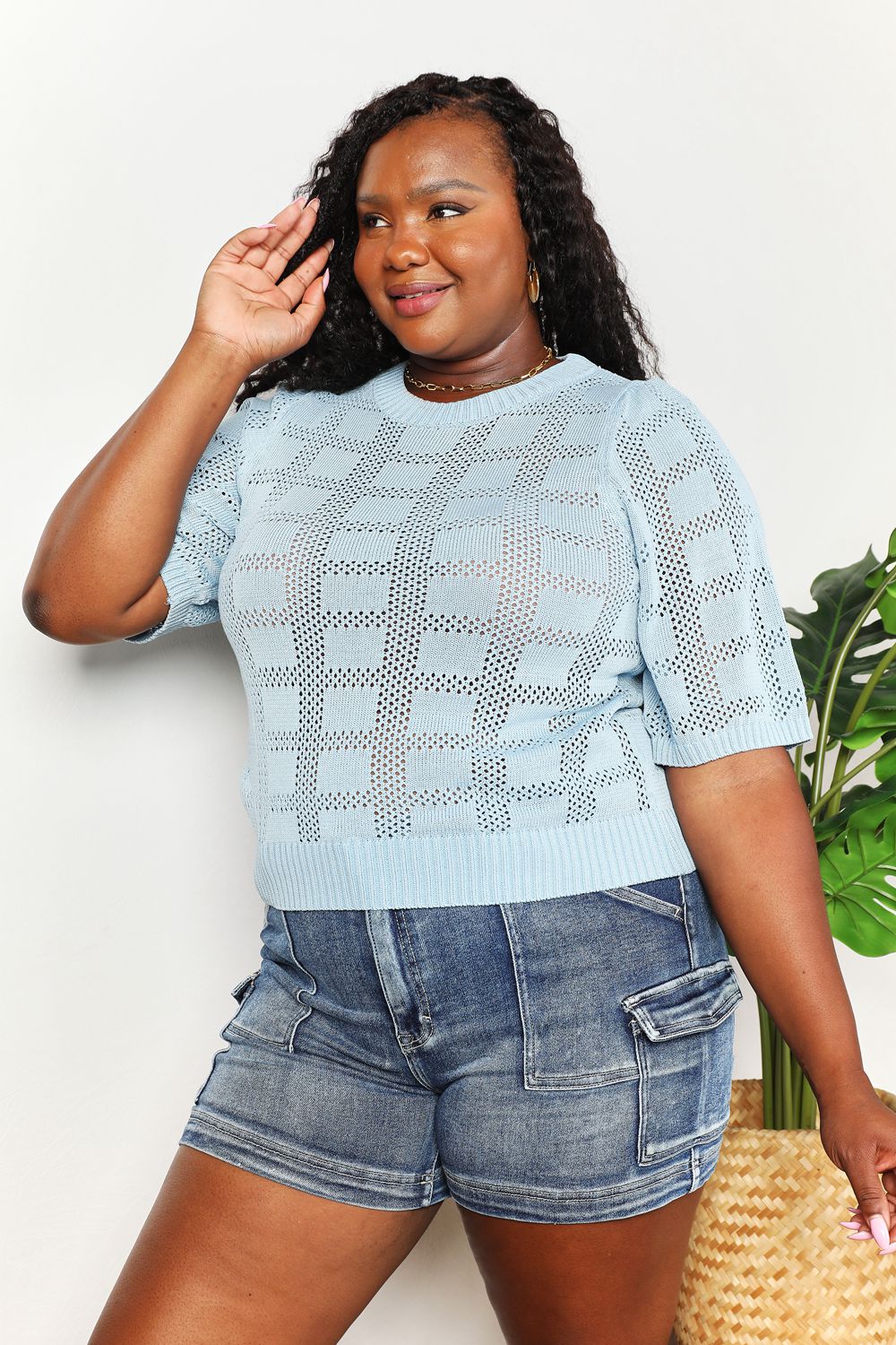 Solid Knit Half Sleeve Top – Classic Round Neck Everyday Top