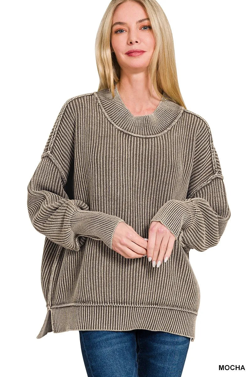 Washed Side Slit Oversized Sweater Vintage Look, Modern Comfort