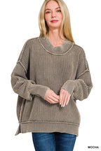 Washed Side Slit Oversized Sweater Vintage Look, Modern Comfort