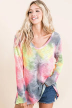 Tie-Dye Print Low Gauge Knit Top | Trendy Women’s Casual Lightweight Shirt
