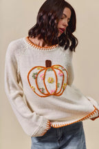 Pumpkin Floral Embroidered Thanksgiving Sweater – Festive Fall Knit