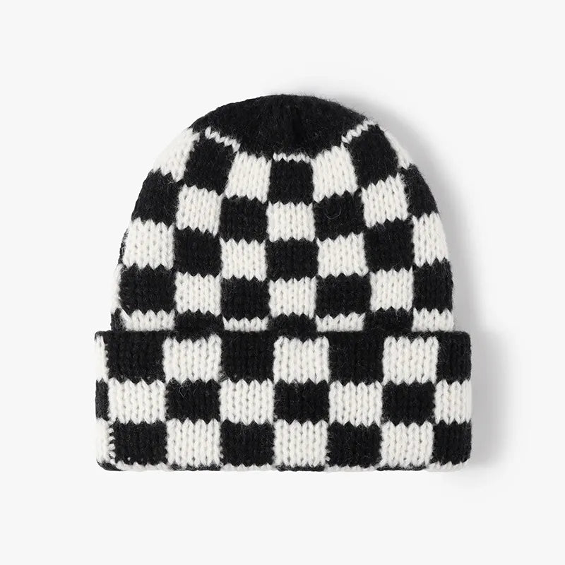 Thermal Checkered Hat – Warm Stylish Winter Beanie
