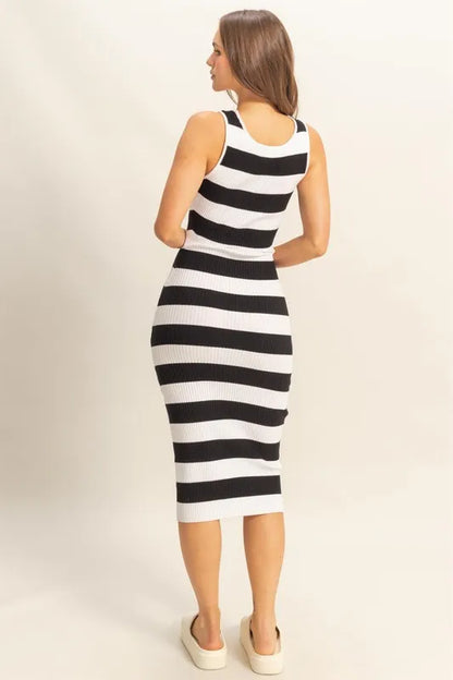 HYFVE Striped Scoop Neck Wide Strap Knit Dress
