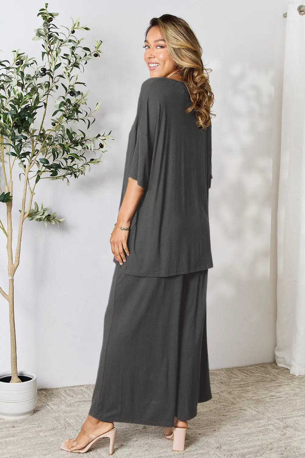 Chic Round Neck Slit Top & Pants Set – Stylish, Comfy & Versatile