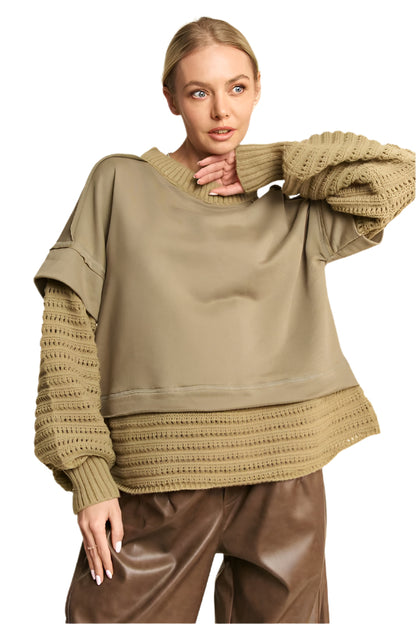 Davi & Dani Faux Layered Round Neck Sweater