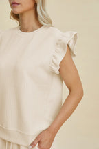 Textured Ruffle Sleeve Top & Shorts Set – Cute, Comfy & Stylish