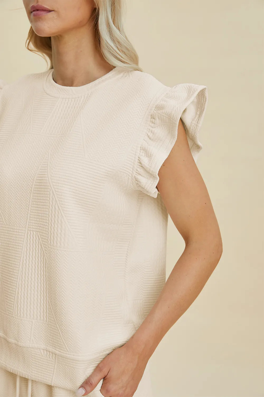 Textured Ruffle Sleeve Top & Shorts Set – Cute, Comfy & Stylish