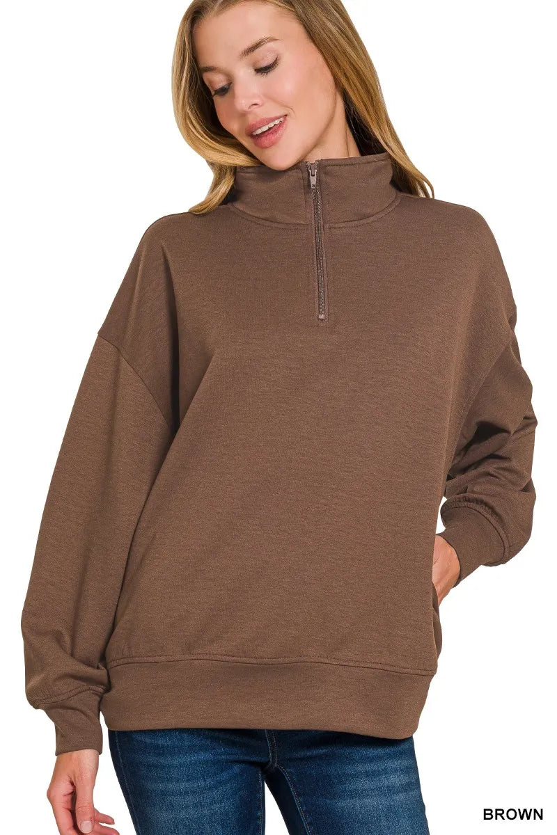 Zenana Scuba Quarter-Zip Sweatshirt – Cozy, Modern & Versatile Layering Piece
