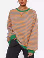 Striped Round Neck Long Sleeve Sweatshirt – Casual Everyday Style