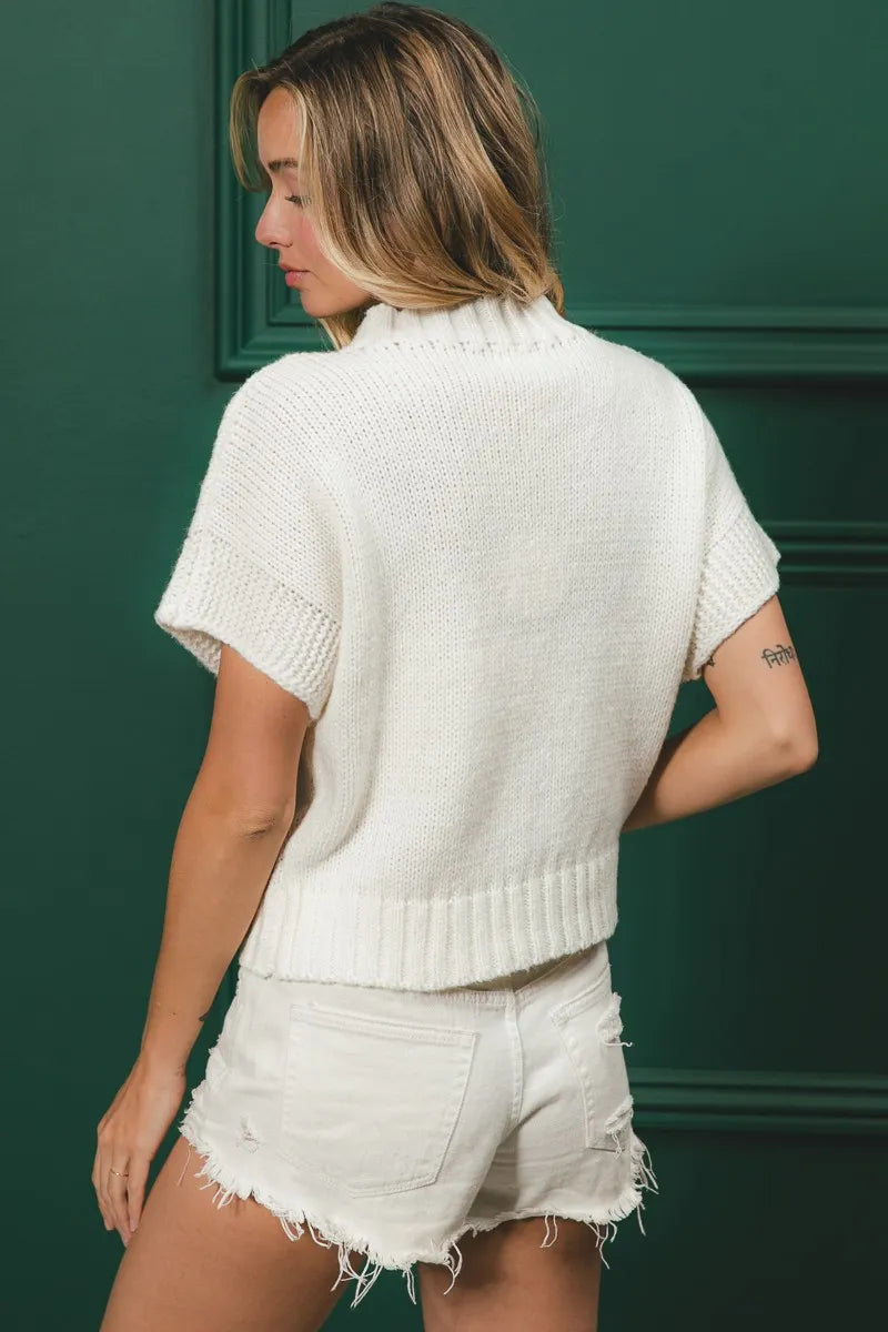 Football Print Pullover Sweater – Sporty Chic Short Sleeve Knit